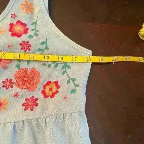 Savanna Jane Blue Floral Embroidered Babydoll Tank with Tie Knot Shoulder Small - Picture 6 of 9